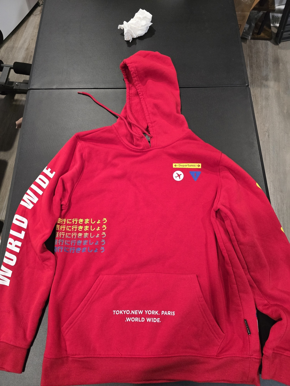 Brooklyn Cloth Red Graphic Pullover Hoodie with Travel Prints